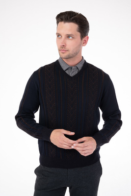 Vlněný svetr s bavlnou V pohodlném střihu Vlněný svetr s bavlnou V pohodlném střihu