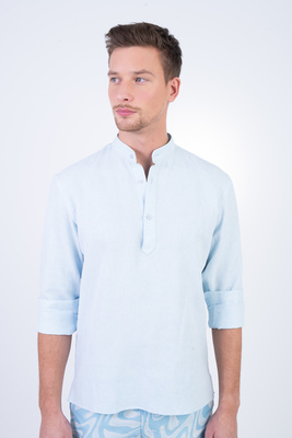 Lněná košile se stojákem Ve volném střihu