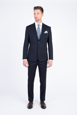 Tmavě modrý vlněný oblek V pohodlném střihu