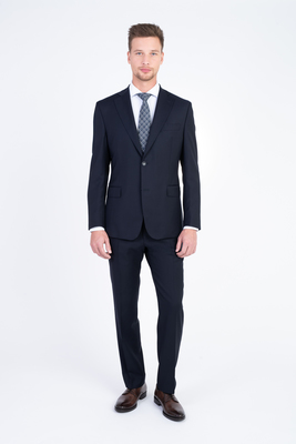 Modrý vlněný oblek Ve volném střihu